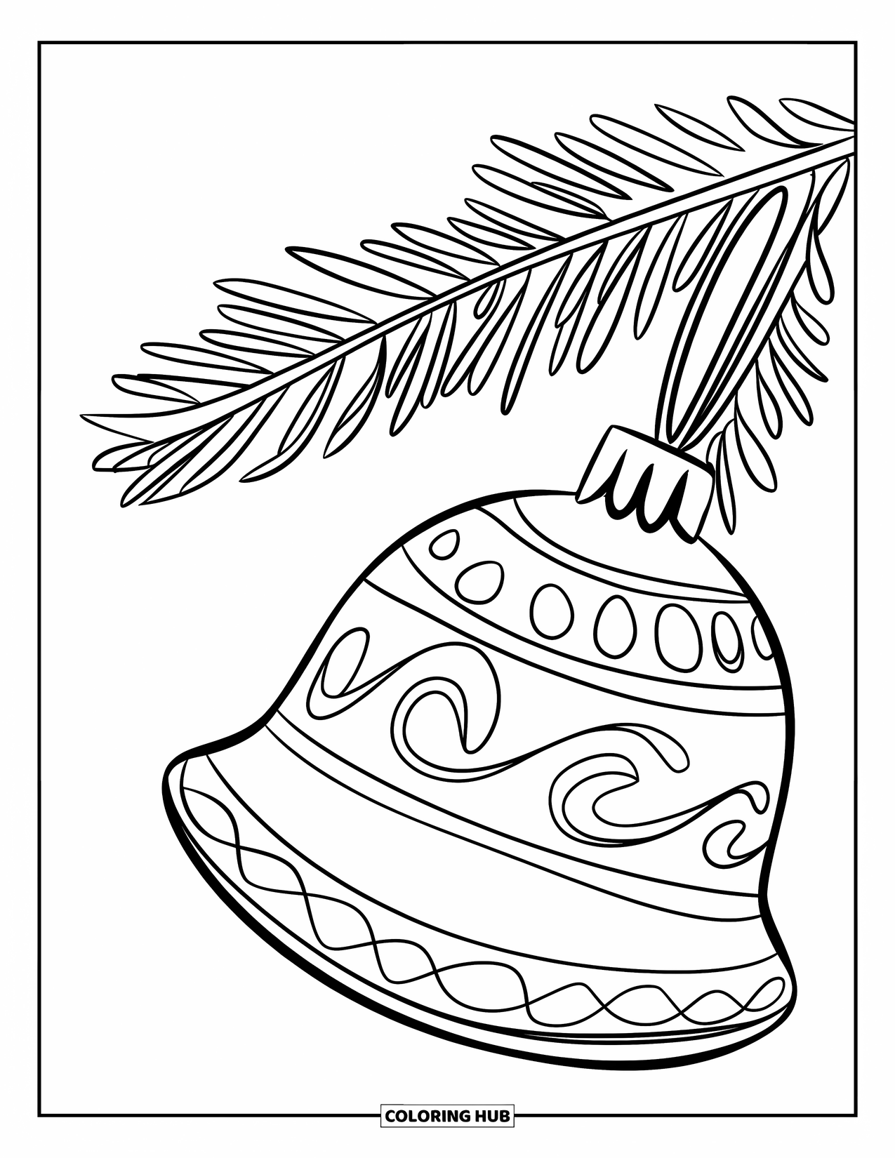 Christmas Ornaments Coloring Page for Kids: A bell ornament with simple swirl designs