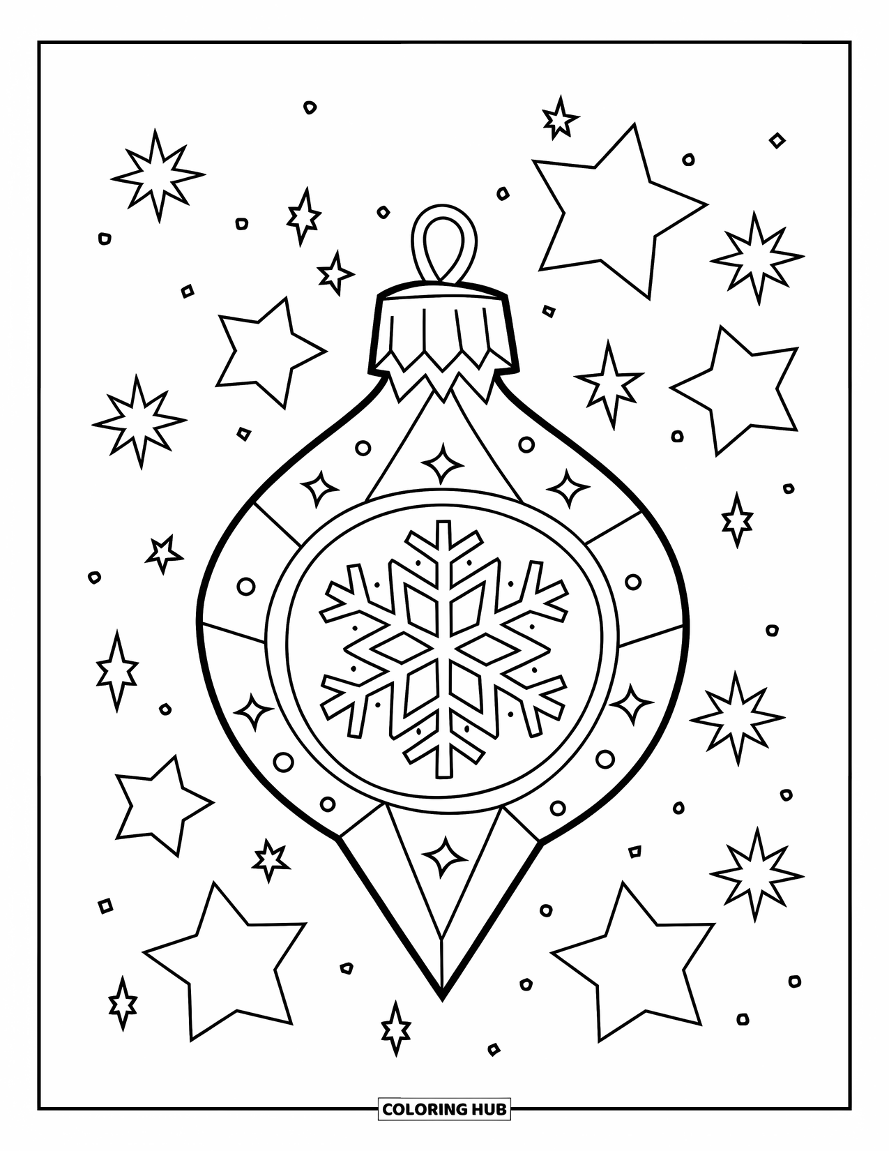 Christmas Ornaments Coloring Page for Kids: A crystal ornament with a snowflake design