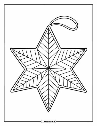 Christmas Ornaments Coloring Page for Kids: A large striped star ornament with a hanging loop