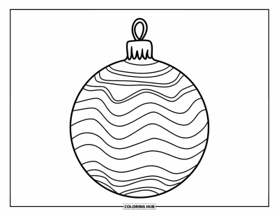 Christmas Ornaments Coloring Page for Kids: A round ornament with layered wave and stripe patterns and a string loop