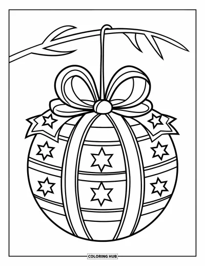 Christmas Ornaments Coloring Page for Kids: A simple gift box ornament with star and bow designs