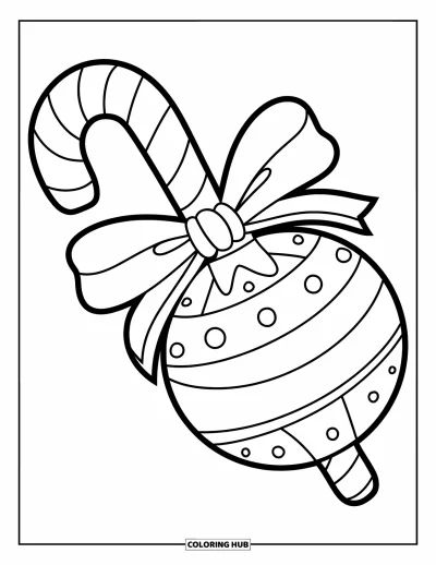 Christmas Ornaments Coloring Page for Kids: A striped candy cane ornament with a bow