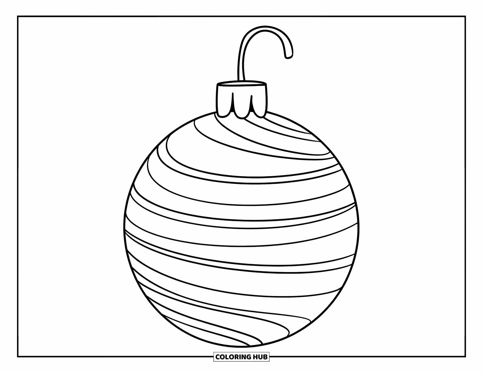 Christmas Ornaments Coloring Page for Kids: A striped round ornament hanging from a branch