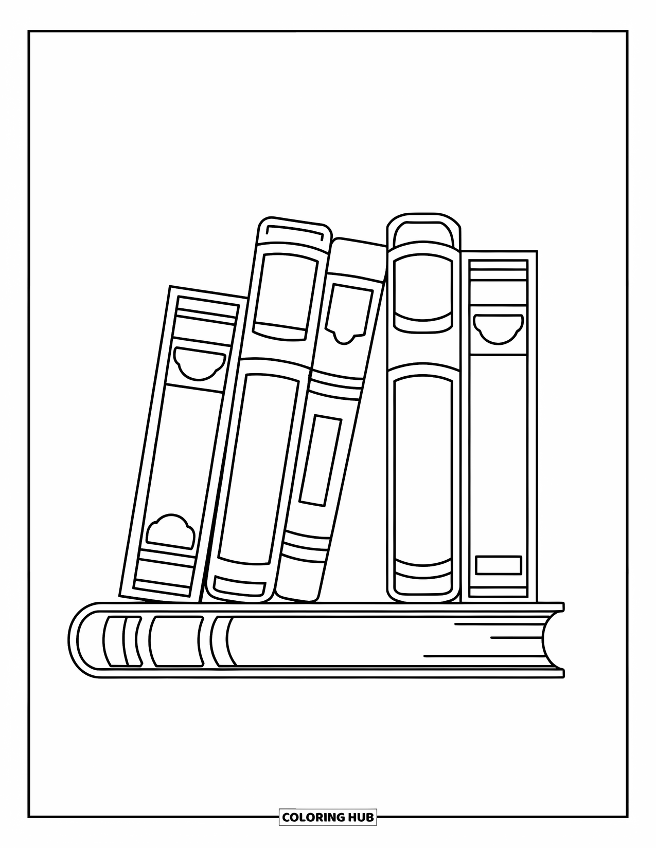 Classroom Coloring Page for Kids: A small bookshelf with a few neatly stacked books on three shelves