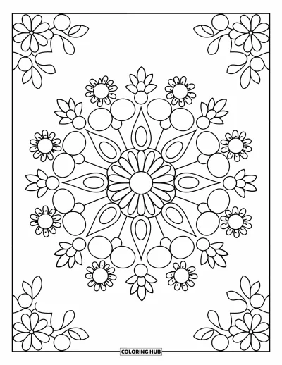 Diwali kifestő gyerekeknek: Egy nagy kerek rangoli körökkel, csillagokkal és virágokkal ragyog