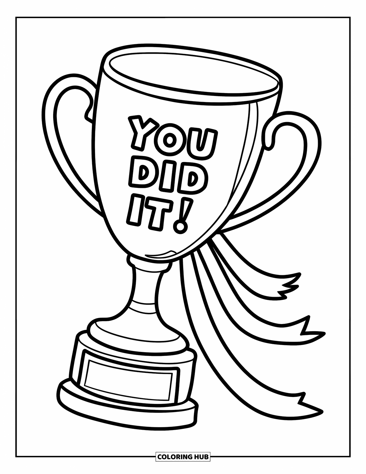 End Of School Year Coloring Page for Kids: A shining trophy with a ribbon marks a happy achievement