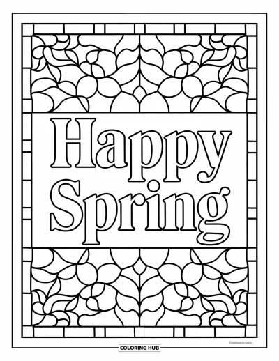Boldog tavaszt kifestő felnőtteknek: Klasszikus "Happy Spring" tagolt üveg virágkeretben