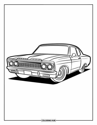 Lowrider kifestő gyerekeknek: Egy vidám lowrider nagy fényszórókkal és egyszerű vonalvezetéssel