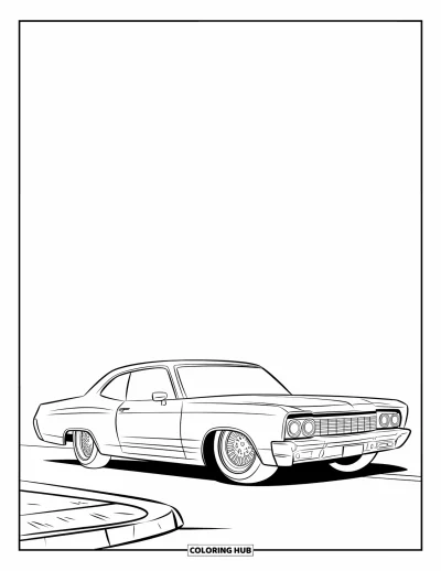 Lowrider kifestő gyerekeknek: Egy küllős kerekű lowrider csendesen parkol az út szélén