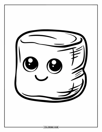Desenho de marshmallow para colorir para crianças: Um marshmallow fofo com olhos grandes sorri alegremente