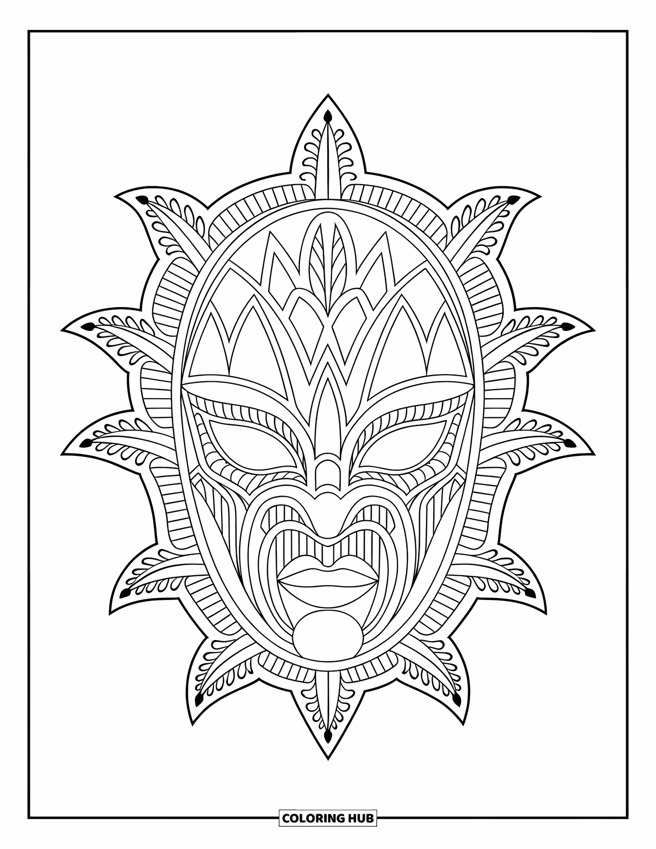 Mask Coloring Page for Adults: An ornate gothic mask with arches and elegant flourishes