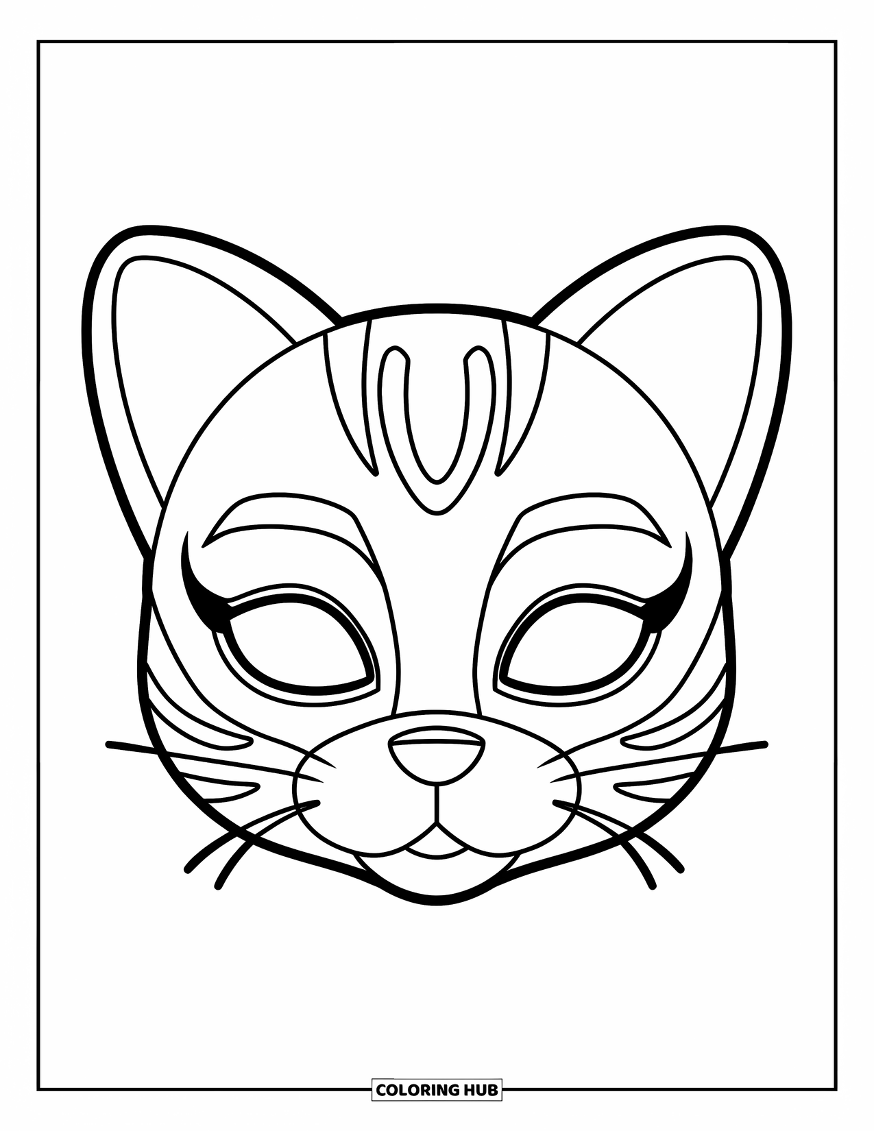 Mask Coloring Page for Kids: A cat mask with small nose and rounded ears