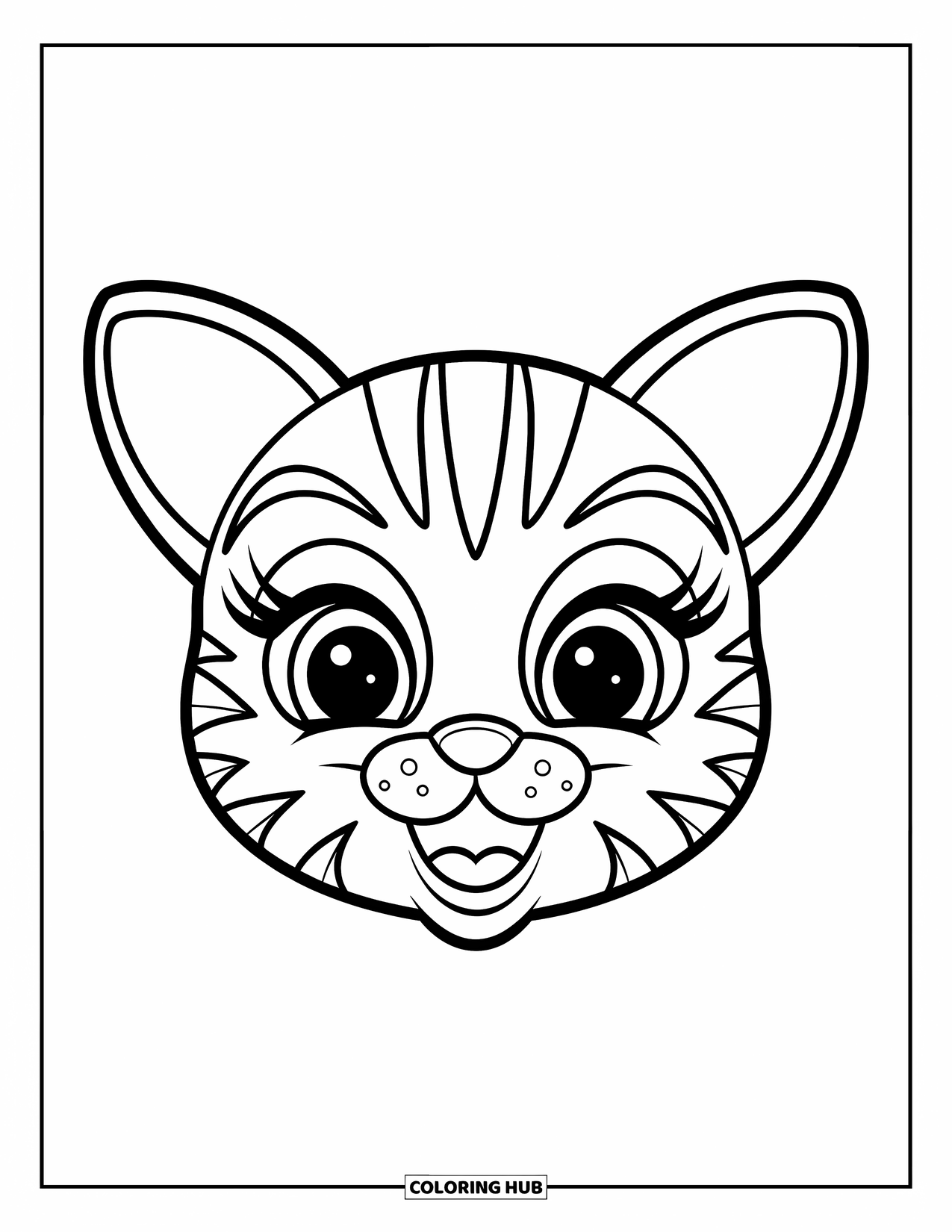 Mask Coloring Page for Kids: A cute cat mask with round ears and a tiny nose