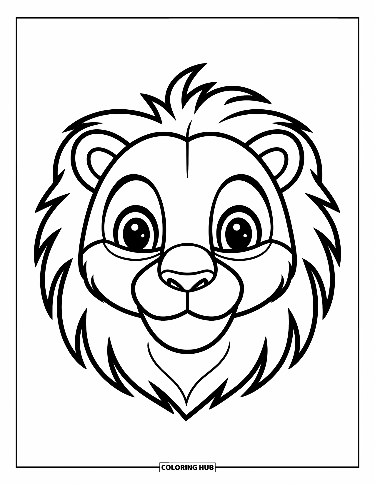 Mask Coloring Page for Kids: A cute lion mask with a round face and soft mane