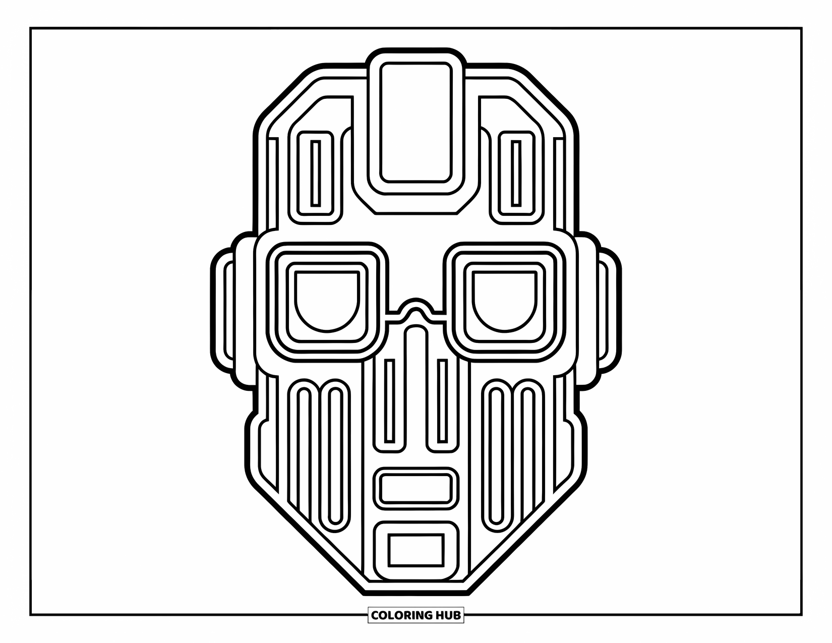 Mask Coloring Page for Kids: A modern robot mask featuring expressive eyes and rounded vents