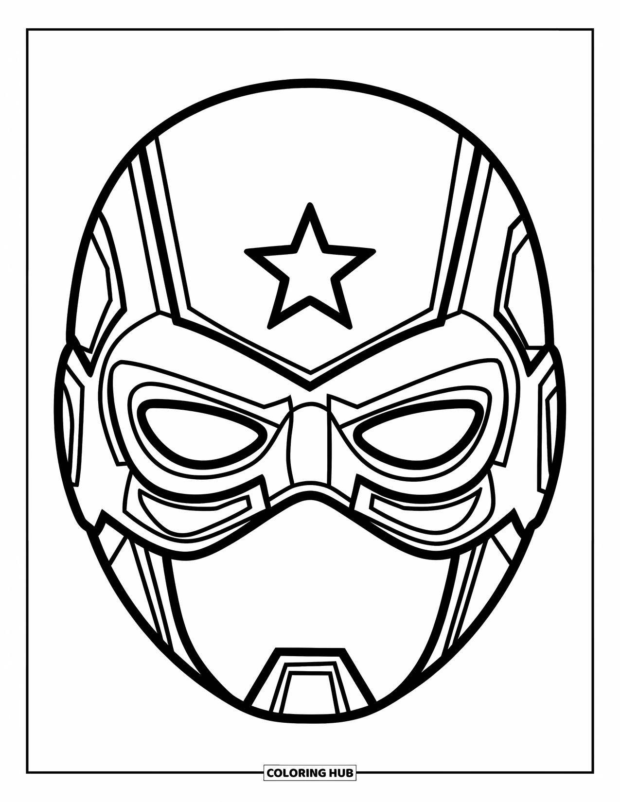 Mask Coloring Page for Kids: A simple superhero mask with a star and playful design