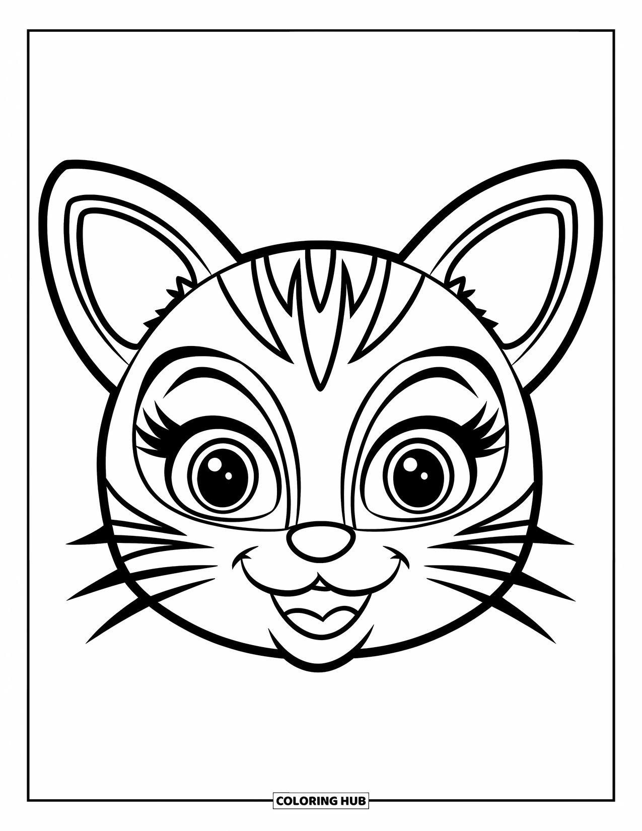 Mask Coloring Page for Kids: A smiling cat mask with playful ears and bright expression