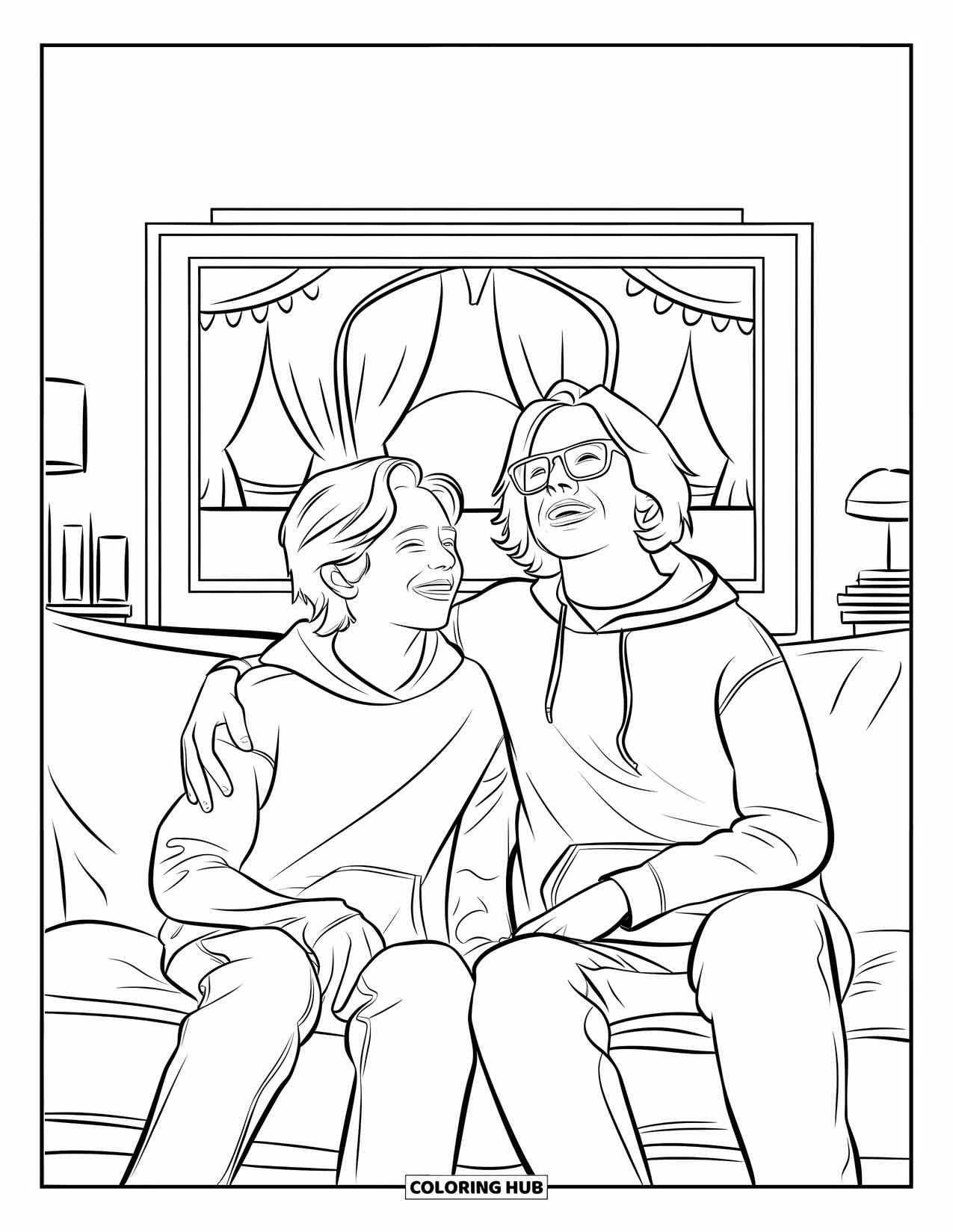 Mom Coloring Page for Kids: A fun movie night with mom and son watching a circus film