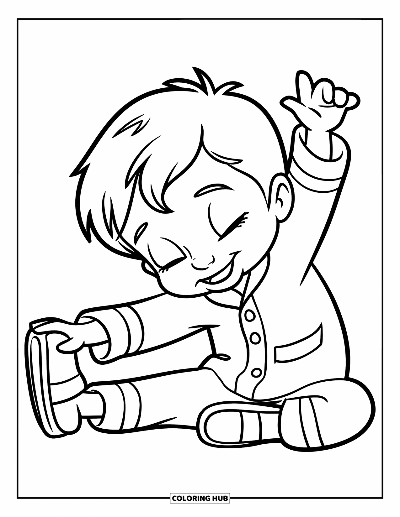 Pajama Coloring Page for Kids: Boy in pajamas stretching before bedtime