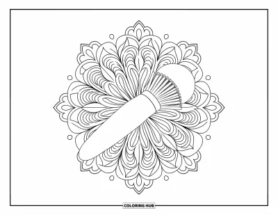 Målarbild med preppy hudvård för vuxna: En preppy hudvårdspensel centrerad i ett detaljerat blomstermandala