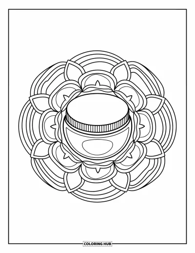 Målarbild med preppy hudvård för vuxna: Ett rosenformat mandala med en ansiktsmaskburk i mitten