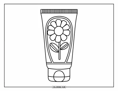 Målarbild med preppy hudvård för barn: En ansiktsrengöringstub med blomstersymbol redo för hudvårdsrutinen