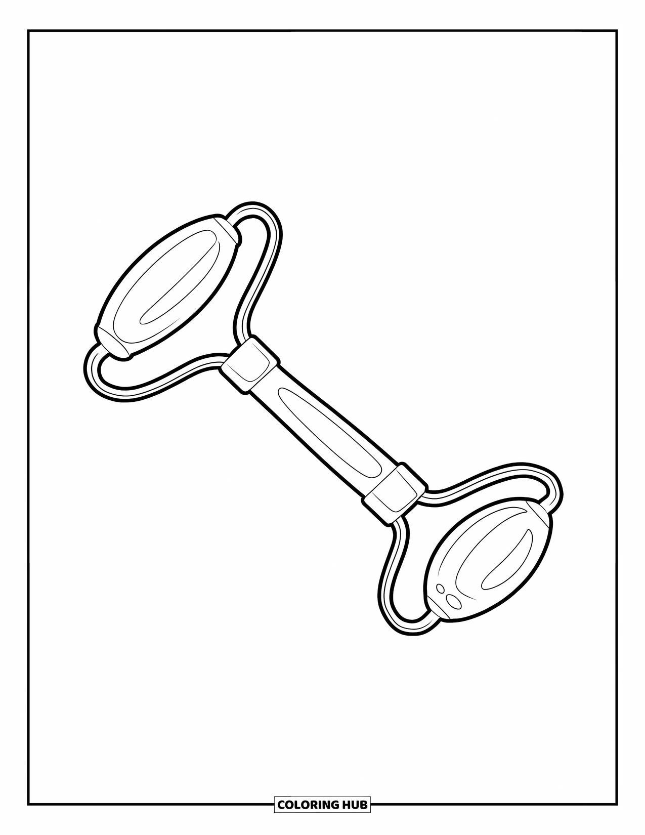Preppy Skincare Coloring Page for Kids: A smooth jade roller drawn in clean, bold outlines