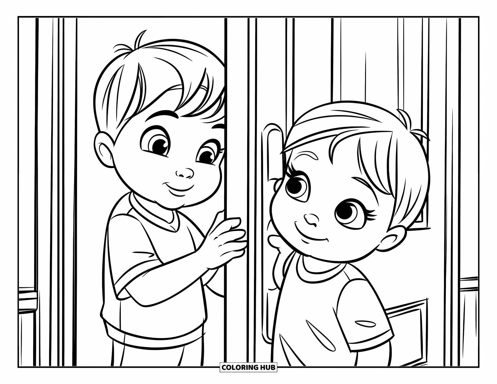 Respect Coloring Page for Kids: A cheerful child opening a door for another kid