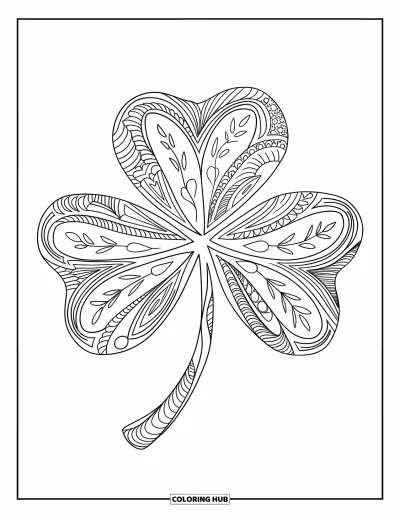 Coloriage de trèfles pour adultes : Un mandala de trèfles détaillé aux feuilles et tiges enroulées