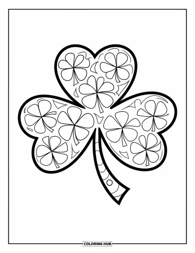 Coloriage de trèfles pour enfants : Un grand trèfles rempli de petits trèfless dans chaque feuille