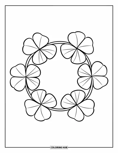 Coloriage de trèfles pour enfants : Un cercle de quatre trèfless formant une couronne simple