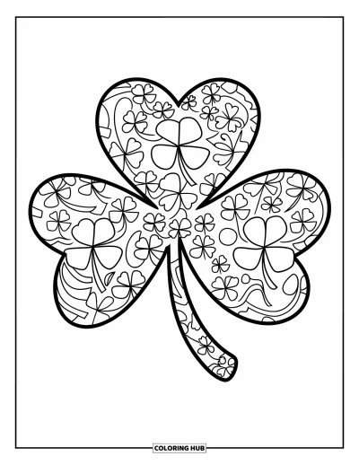 Coloriage de trèfles pour enfants : Un grand trèfles composé de trèfless miniatures dans chaque pétale