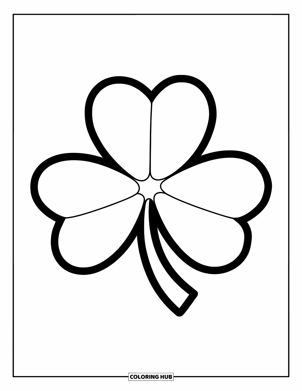 Shamrock Coloring Page for Kids: A large shamrock outlined in bold strokes for easy coloring