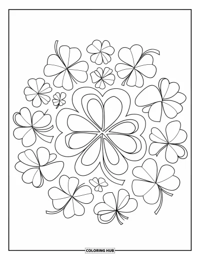 Coloriage de trèfles pour enfants : Une page de trèfless superposés aux formes variées et ludiques