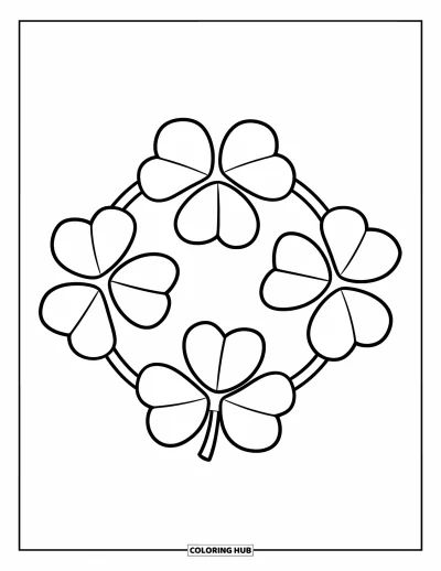 Coloriage de trèfles pour enfants : Une couronne simple faite de quatre grands trèfless