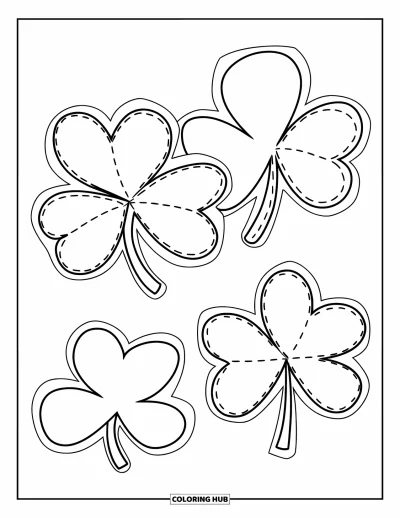 Coloriage de trèfles pour enfants : Un trio de trèfless de différentes tailles avec des guides de traçage