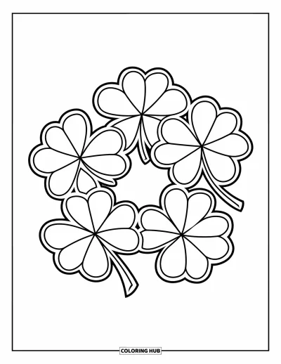 Coloriage de trèfles pour enfants : Une couronne de quatre trèfless aux traits nets et bien définis