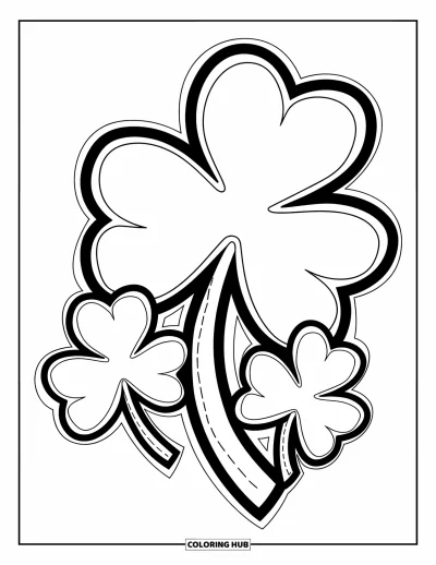 Coloriage de trèfles pour enfants : Trois trèfless aux contours marqués et aux pointillés à décalquer