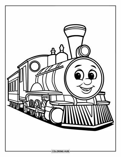 Çocuklar için Vintage Boyama Sayfası: Çocuklara yönelik eğlenceli tasarımıyla sevimli bir vintage tren